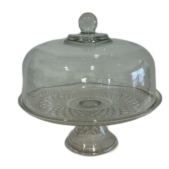 2 Pc. Footed Cake Stand with Heavy Crystal Lid. Preowned - Picture 2 of 11